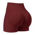 NNEDSZ XXL Wine Red High-Elastic Hip Yoga Shorts - Seamless Mid-Intensity Pilates Workout Shorts-0